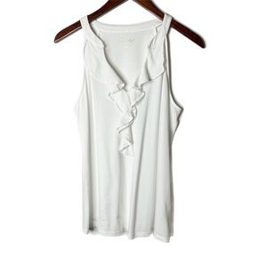 Lilly Pulitzer Shay Tank Top Ruffle V-neck White Sleeveless Size M Pima Cotton